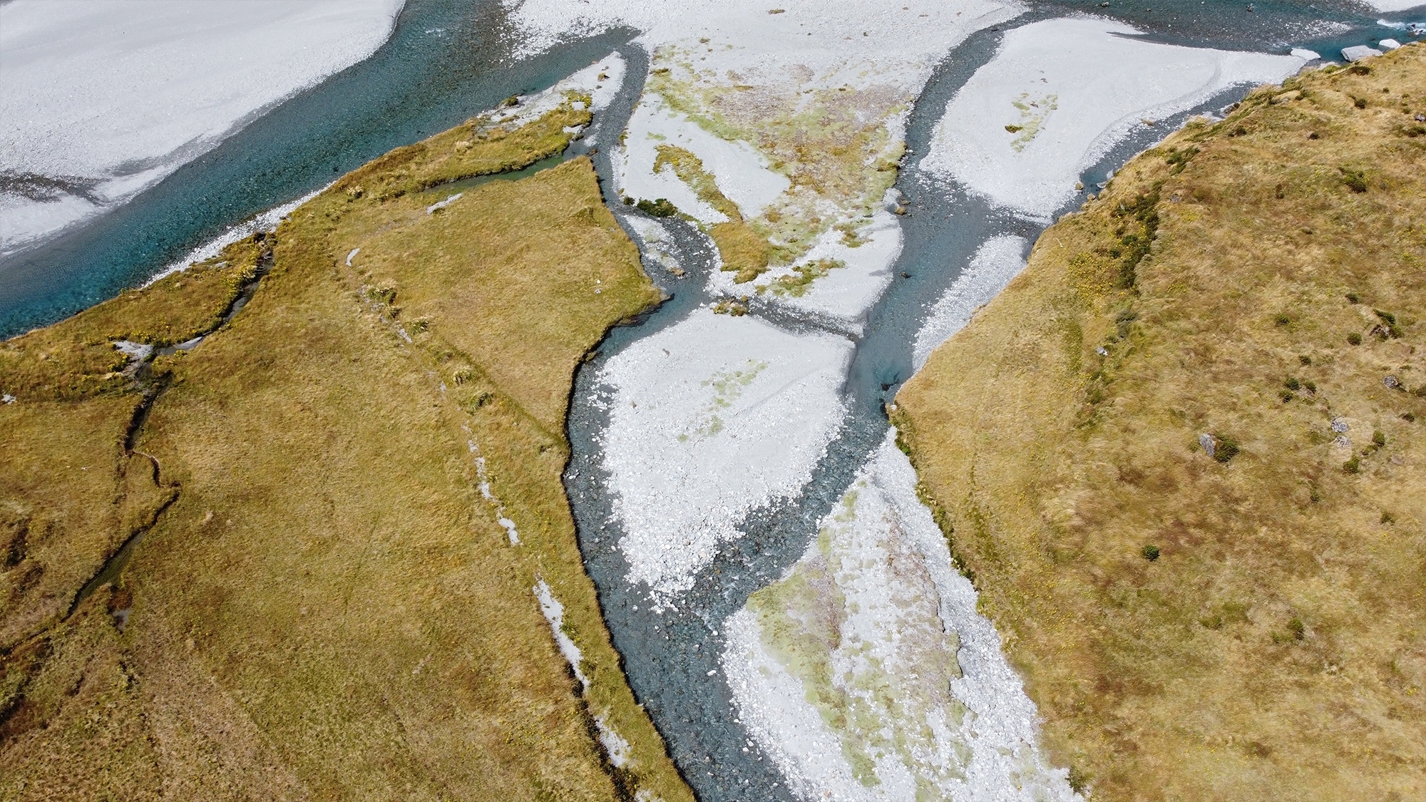 Aspiring valley stream drone photo from above
