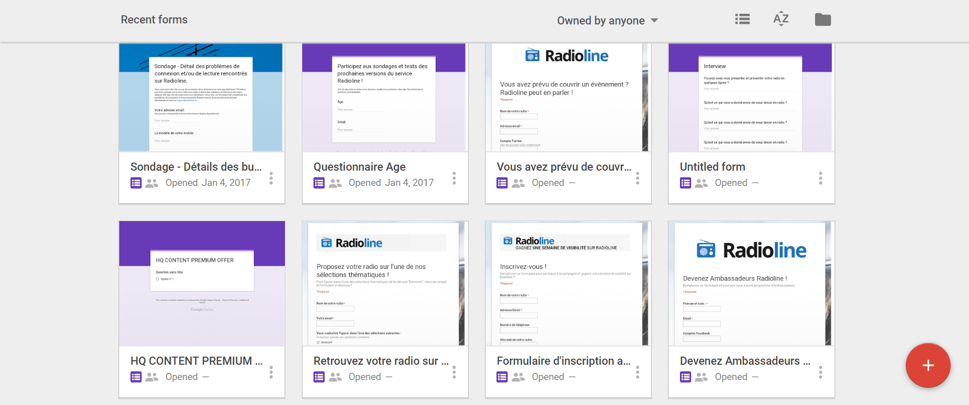 Radioline surveys example from Google Forms