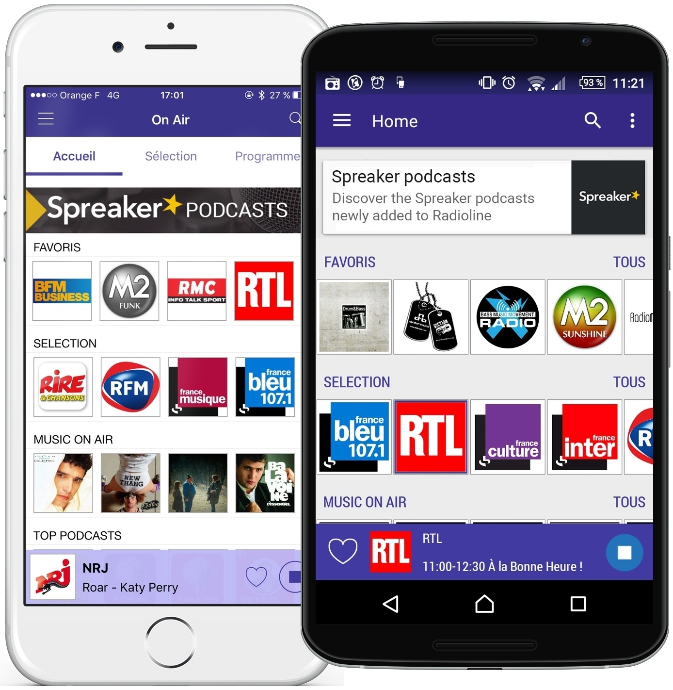 Radioline iOS & Android home screens
