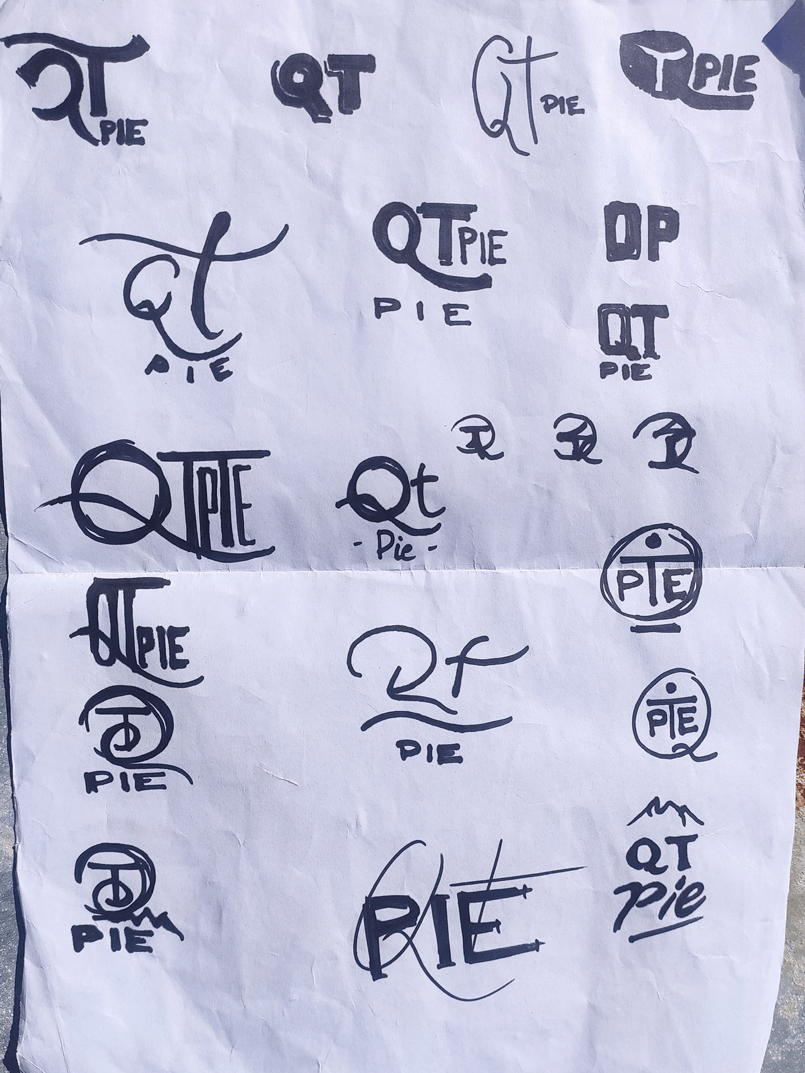 Logos ideas QT Pie paper sketches