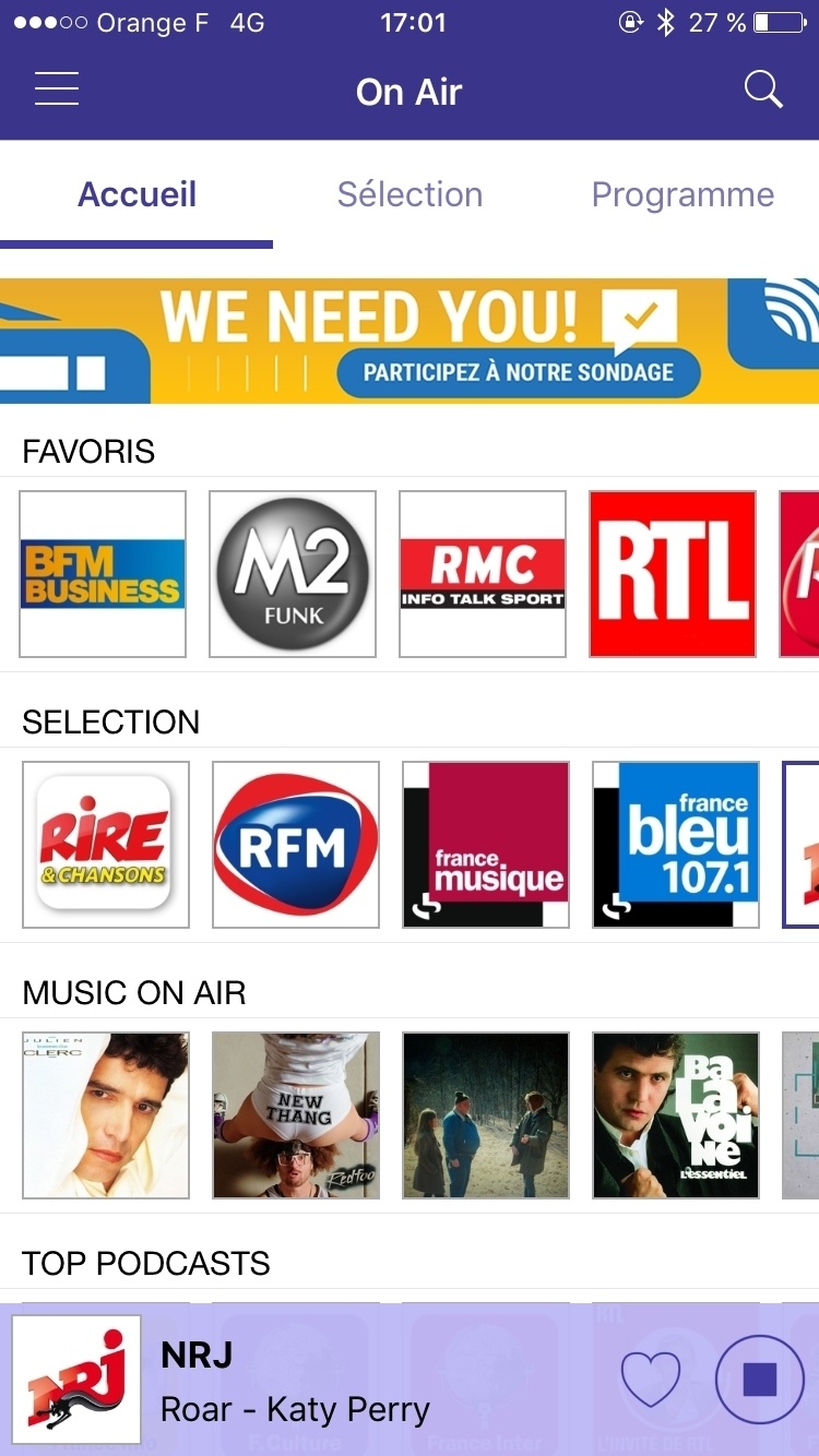 Radioline Premium user research quantitative survey from inapp banner