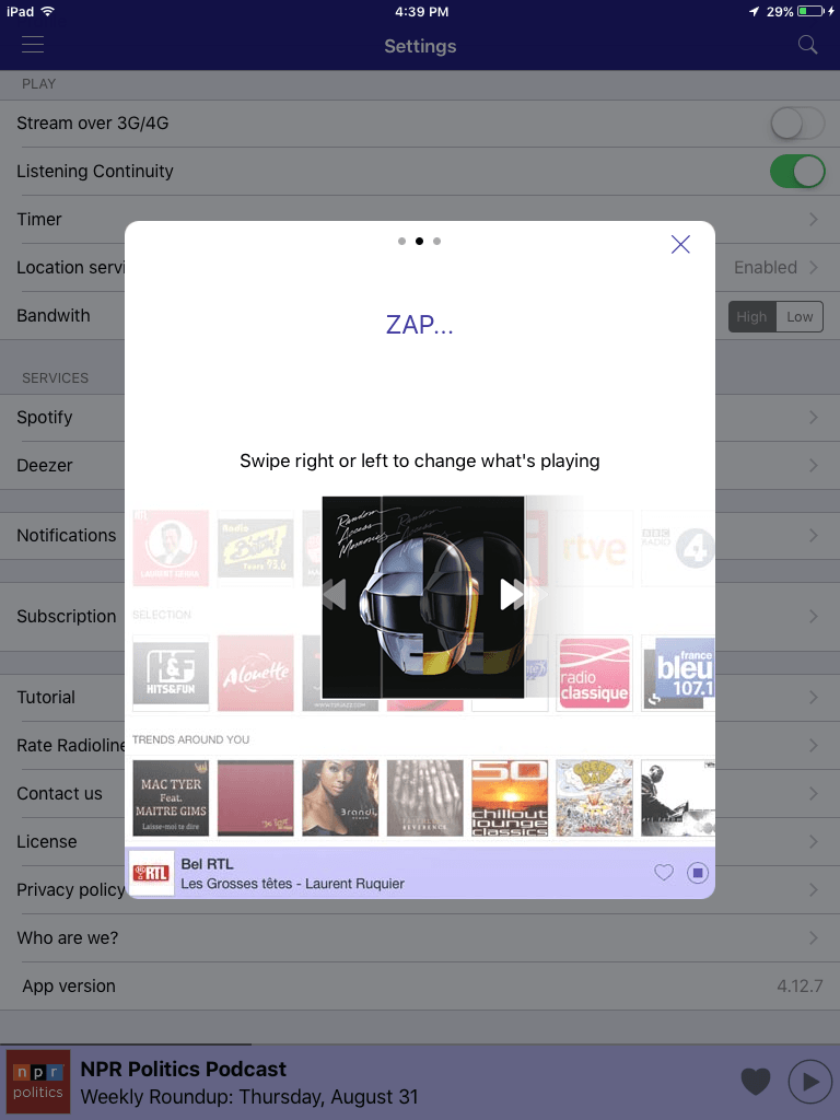 Radioline ipad tuto screen
